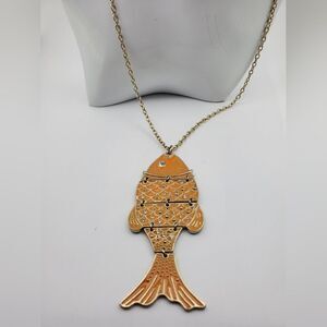 Bijoux terner rare‎ moving fish necklace vintage jewelry N0717